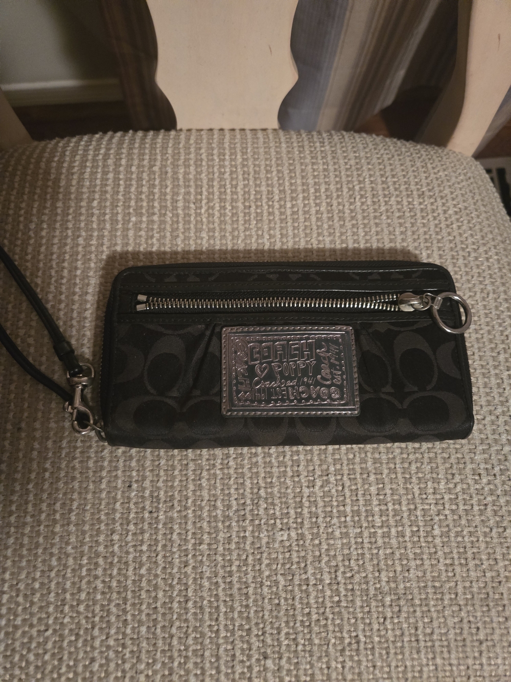 Coach Black Signature Logo Wristlet Clutch